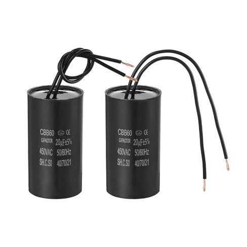 PATIKIL 20uf CBB60 Run Capacitor, 2 Pcs AC 450V 2 Wires 50/60Hz Motor Running Capacitor 70x37x70, Black in Saudi Arabia