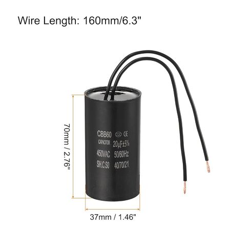 PATIKIL 20uf CBB60 Run Capacitor, 2 Pcs AC 450V 2 Wires 50/60Hz Motor Running Capacitor 70x37x70, Black in Saudi Arabia