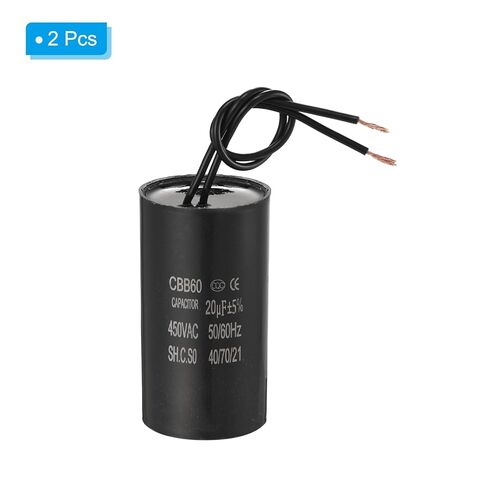 PATIKIL 20uf CBB60 Run Capacitor, 2 Pcs AC 450V 2 Wires 50/60Hz Motor Running Capacitor 70x37x70, Black in Saudi Arabia