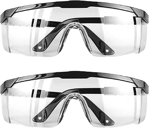 Safety Glasses Goggles (2 Pack) Shattered Proof, ANSI Z87.1 & EN 166 UV Resistant, Wide Frame Scratch Resistant Eye Shield Black Frame Wear over Glasses Adjustable temples Unisex. in Saudi Arabia