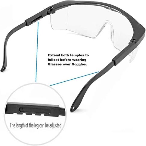 Safety Glasses Goggles (2 Pack) Shattered Proof, ANSI Z87.1 & EN 166 UV Resistant, Wide Frame Scratch Resistant Eye Shield Black Frame Wear over Glasses Adjustable temples Unisex. in Saudi Arabia