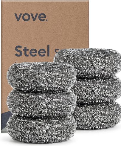 Vove Magnetic Scourer – Rust-Free Stainless Steel Scrubber with FSC-Certified Bamboo Handle, 3 Replacement Pads, for Cast Iron, Pots & Pans, Plastic-Free Zero Waste Cleaner in Saudi Arabia