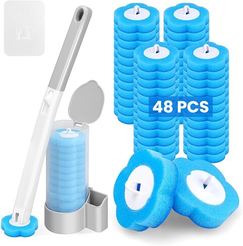 Disposable Toilet Brush with 48 Refills, Toilet Brushes and Holders, Toilet Wand Brush Starter Kit, Wall Mounted Toilet Bowl Cleaner Wand for Bathroom Maintenance in Saudi Arabia