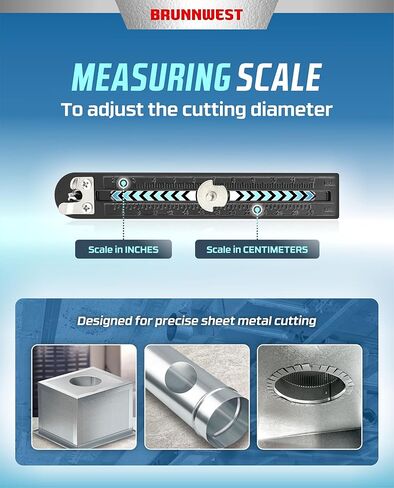 Sheet Metal Hole Cutter with 2 EXTRA BITS HVAC Duct Hole Cutter Adjustable Sheet Metal Circle Cutters for Ductwork Roofing Ceiling Installs 2-12" Circles Holes in 24Ga Steel & 26Ga Stainless in Saudi Arabia