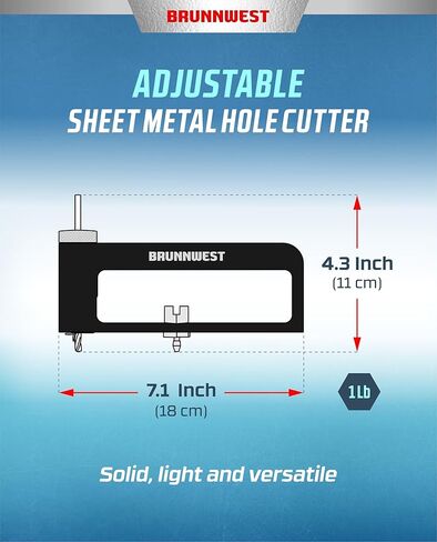 Sheet Metal Hole Cutter with 2 EXTRA BITS HVAC Duct Hole Cutter Adjustable Sheet Metal Circle Cutters for Ductwork Roofing Ceiling Installs 2-12" Circles Holes in 24Ga Steel & 26Ga Stainless in Saudi Arabia
