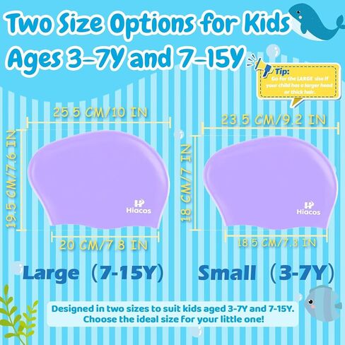 Silicone Swim Cap for Kids Ages 3-15, 2 Size Waterproof Swimming Hats for Long Hair and Short Hair, Boys Girls Bathing Caps, Deep Purple in Saudi Arabia