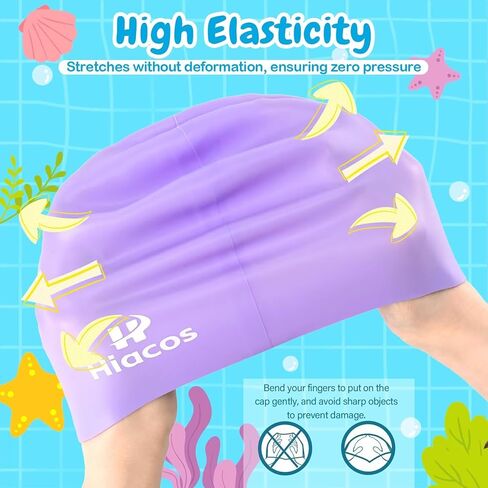 Silicone Swim Cap for Kids Ages 3-15, 2 Size Waterproof Swimming Hats for Long Hair and Short Hair, Boys Girls Bathing Caps, Deep Purple in Saudi Arabia