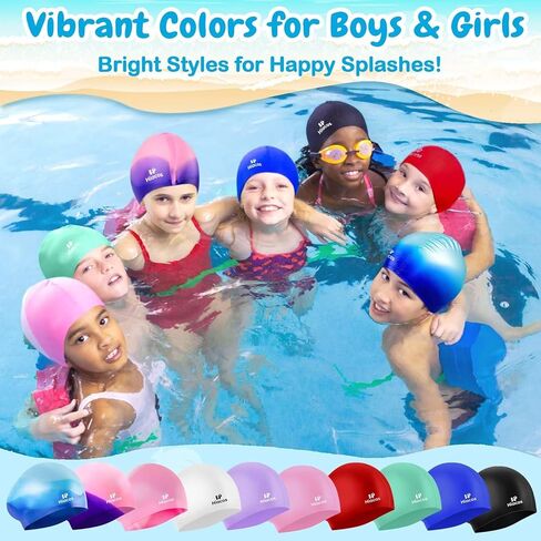 Silicone Swim Cap for Kids Ages 3-15, 2 Size Waterproof Swimming Hats for Long Hair and Short Hair, Boys Girls Bathing Caps, Deep Purple in Saudi Arabia