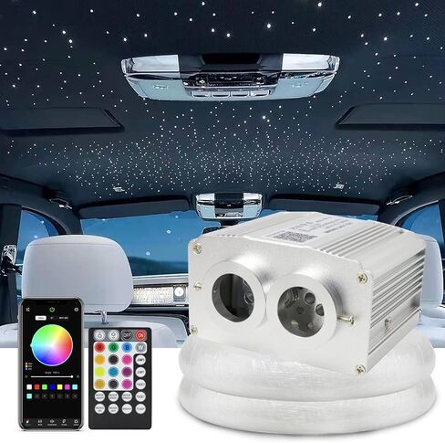AZIMOM Bluetooth Control 10W Twinkle Fiber Optic Star Lights Ceiling Light Kits with 450pcs*0.03in*9.8ft Strands Sound Activated RGBW APP/ Remote Light Engine for Indoor Car Home Interior Decoration in Kuwait