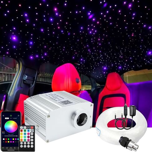 AZIMOM Bluetooth Control 10W Twinkle Fiber Optic Star Lights Ceiling Light Kits with 450pcs*0.03in*9.8ft Strands Sound Activated RGBW APP/ Remote Light Engine for Indoor Car Home Interior Decoration in Kuwait