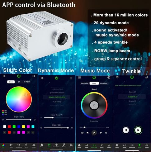 AZIMOM Bluetooth Control 10W Twinkle Fiber Optic Star Lights Ceiling Light Kits with 450pcs*0.03in*9.8ft Strands Sound Activated RGBW APP/ Remote Light Engine for Indoor Car Home Interior Decoration in Kuwait