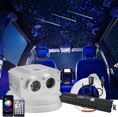 AZIMOM Bluetooth Control 10W Twinkle Fiber Optic Star Lights Ceiling Light Kits with 450pcs*0.03in*9.8ft Strands Sound Activated RGBW APP/ Remote Light Engine for Indoor Car Home Interior Decoration in Kuwait