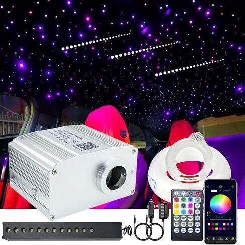 AZIMOM Bluetooth Control 10W Twinkle Fiber Optic Star Lights Ceiling Light Kits with 450pcs*0.03in*9.8ft Strands Sound Activated RGBW APP/ Remote Light Engine for Indoor Car Home Interior Decoration in Kuwait