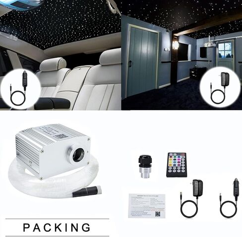 AZIMOM Bluetooth Control 10W Twinkle Fiber Optic Star Lights Ceiling Light Kits with 450pcs*0.03in*9.8ft Strands Sound Activated RGBW APP/ Remote Light Engine for Indoor Car Home Interior Decoration in Kuwait