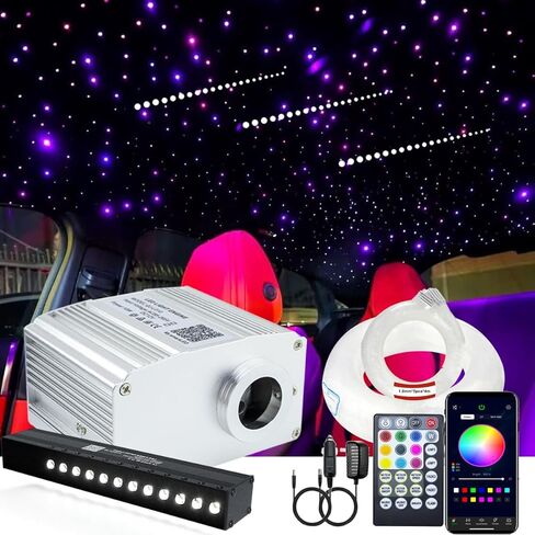AZIMOM Bluetooth Control 10W Twinkle Fiber Optic Star Lights Ceiling Light Kits with 450pcs*0.03in*9.8ft Strands Sound Activated RGBW APP/ Remote Light Engine for Indoor Car Home Interior Decoration in Kuwait