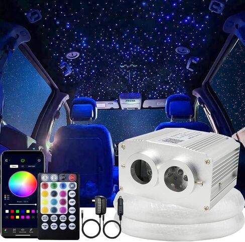 AZIMOM Bluetooth Control 10W Twinkle Fiber Optic Star Lights Ceiling Light Kits with 450pcs*0.03in*9.8ft Strands Sound Activated RGBW APP/ Remote Light Engine for Indoor Car Home Interior Decoration in Kuwait