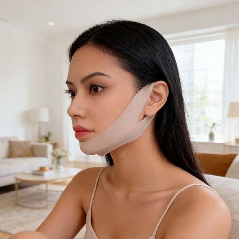 V Line Mask with Chin Strap for Face Lift and Contouring, Reusable Chin Reducer Jaw Exerciser for Skin Tightening and Sagging in Saudi Arabia