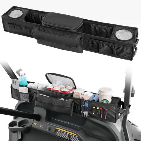 سلة تخزين أمامية لعربة الجولف بدون حفر من DRIVE UP مناسبة لـ Yamaha G29، EZGO TXT، عربات الجولف السابقة لنادي السيارات، صينية تخزين أكسفورد 1680D مع حاملات أكواب معزولة in Saudi Arabia