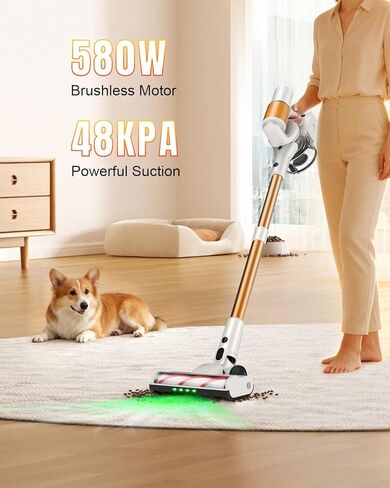 Cordless Vacuum Cleaner, 2 Batteries 110 Mins Runtime, 580W 48KPA Stick Vacuum with Self-Standing, Tangle-Free Brush, LED Display, Vacuum Cleaner for Home Hardwood Floor, Carpet, Pet Hair in Saudi Arabia