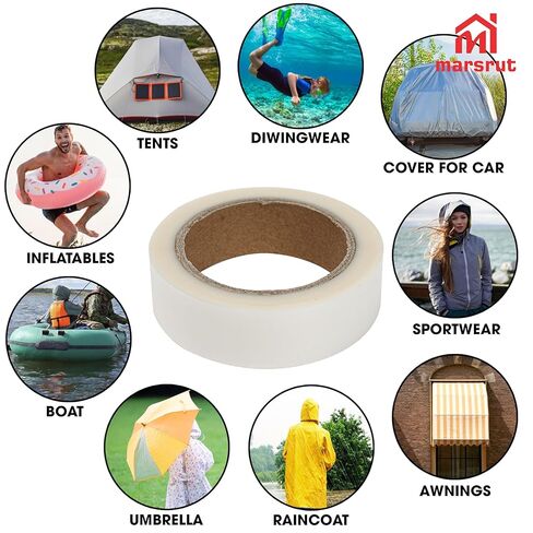 Tent Seam Tape, 2 Rolls, Total 131 Feet, Waterproof Tent Tape Repair, Iron On Hot Melt Seam Sealing, Clear Fusible Adhesive Tape for Fabric, Outdoor Camping Gear, Awning, Raincoats & Sportswear in Saudi Arabia