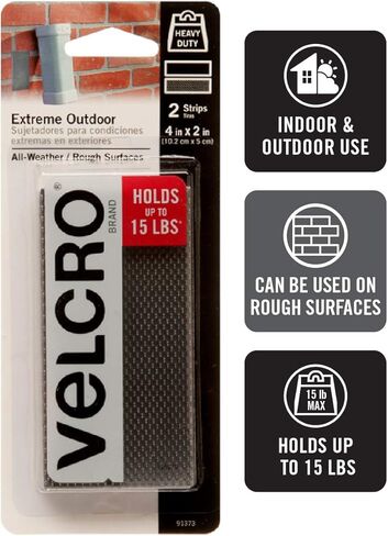 VELCRO Brand Industrial Strength Fasteners | Extreme Outdoor Weather Conditions | Professional Grade Heavy Duty Strength Holds up to 15 lbs on Rough Surfaces | 4 x 2 inch strips, 2 Sets, Titanium in Saudi Arabia