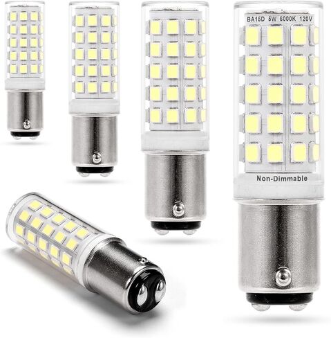ziomitus ba15d 120 فولت اتصال مزدوج / dc حربة قاعدة أدى المصابيح الكهربائية 50 واط-75 واط استبدال، t3 / t4 / c7 / s6، 2700k لينة بيضاء دافئة ba15d 5 واط أدى لمبات آلة الخياطة، غير عكس الضوء، 5pack in Kuwait
