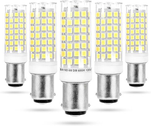 ziomitus ba15d 120 فولت اتصال مزدوج / dc حربة قاعدة أدى المصابيح الكهربائية 50 واط-75 واط استبدال، t3 / t4 / c7 / s6، 2700k لينة بيضاء دافئة ba15d 5 واط أدى لمبات آلة الخياطة، غير عكس الضوء، 5pack in Kuwait