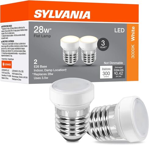 Sylvania Flat LED Light Bulb, 3.5W, E26 Medium Base, 300 Lumens, 3000K, Warm White, for Lamp Shades, Sylvania Lamps Shades, White - 2 Pack (42694) in Saudi Arabia