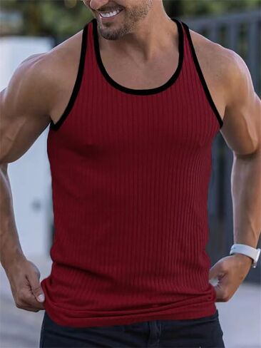 Men's Knitted Vertical Striped Tank Tops Summer Crew Neck Casual Athletic Gym Fitness Muscle Tee Shirts Quick Drying Vest in Saudi Arabia