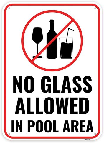 1PC No Glass In Pool Area Sign, 14 x 10 Inches - Aluminum - Pool Warning Safety Signs in Saudi Arabia