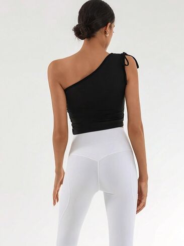 Womens One Shoulder Workout Tops Quick Dry Yoga Support Crop Tops for Running Yoga Fitness in Saudi Arabia