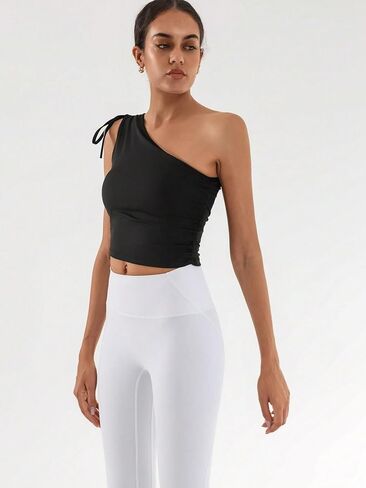 Womens One Shoulder Workout Tops Quick Dry Yoga Support Crop Tops for Running Yoga Fitness in Saudi Arabia
