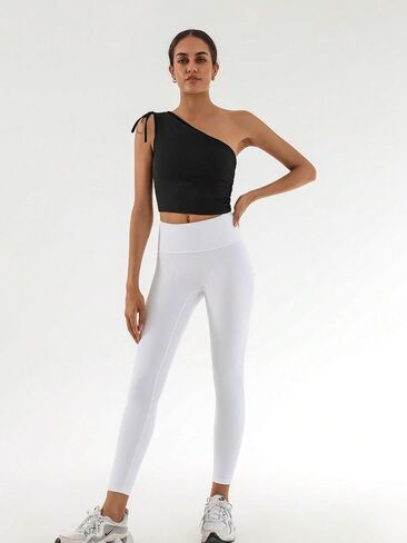 Womens One Shoulder Workout Tops Quick Dry Yoga Support Crop Tops for Running Yoga Fitness in Saudi Arabia
