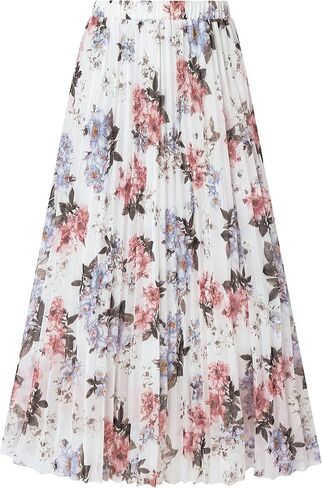 ANRABESS Womens Pleated Maxi Skirts Summer Floral Chiffon Dressy Casual Flowy Skirt with Full Lined Beach Vacation Clothes in Saudi Arabia