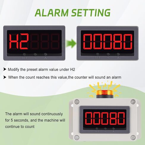 Digital Led Counter Display Count Up to 99999, Sensor Sensing Distance 32ft, Alarm Setting, for Production Lines and Conveyor Belts, AC100-240V in Saudi Arabia