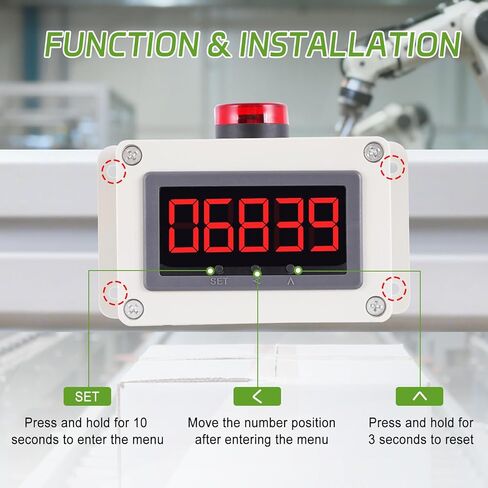 Digital Led Counter Display Count Up to 99999, Sensor Sensing Distance 32ft, Alarm Setting, for Production Lines and Conveyor Belts, AC100-240V in Saudi Arabia