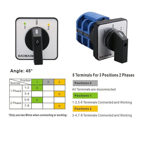 BAOMAIN 63A Rotary Changeover Switch with Exterior Box AC 660V 3-Position 2-Phase 8-Terminal SZW26-63/D202.2D Latching Universal Selector Cam Switch 1-Pack for Power Transfer and Motor Control 1-0-2 in Saudi Arabia
