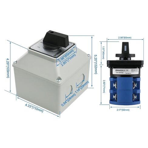 BAOMAIN 63A Rotary Changeover Switch with Exterior Box AC 660V 3-Position 2-Phase 8-Terminal SZW26-63/D202.2D Latching Universal Selector Cam Switch 1-Pack for Power Transfer and Motor Control 1-0-2 in Saudi Arabia