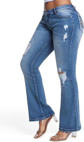 Womens Bootcut Jeans Super Stretch, Low Rise, Butt Lifting, Womens Ripped Jeans, Distressed Jeans for Women in Saudi Arabia