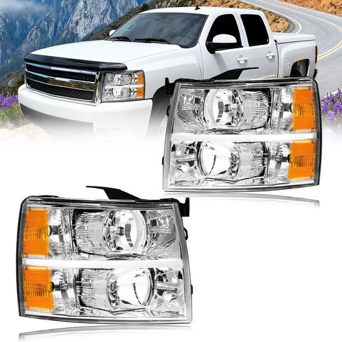 LED DRL Headlight, Headlights Assembly Kit Compatible with 2007 2008 2009 2010 2011 2012 2013 Chevy Silverado 1500/2007-2014 Silverado 2500 3500 or HD Headlamp Black Housing Amber Reflector in Saudi Arabia