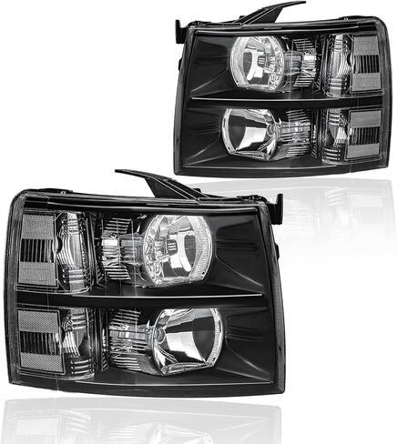 LED DRL Headlight, Headlights Assembly Kit Compatible with 2007 2008 2009 2010 2011 2012 2013 Chevy Silverado 1500/2007-2014 Silverado 2500 3500 or HD Headlamp Black Housing Amber Reflector in Saudi Arabia