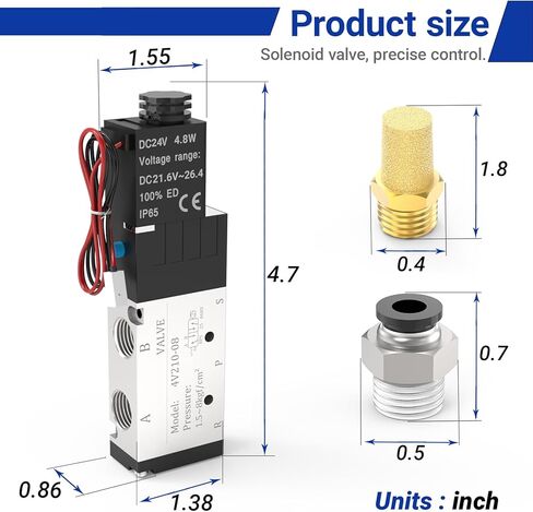 4V210-08 5-Way/2-Position Electric Solenoid Valve 1/4"NPT – Pilot-Operated DC24V, Aluminum Body with Outlet Wire in Saudi Arabia