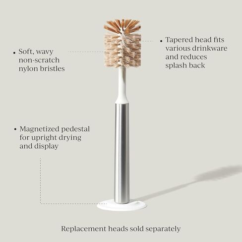 Curio Home Goods Ionic Bottle Brush, Magnetized to Stand Upright, Stainless Steel with Replaceable Head, Silver in Saudi Arabia