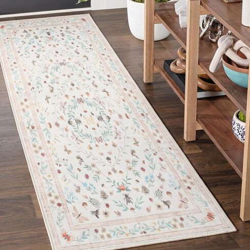 GarveeHome 2x8 Insect Print Floral Runner Rugs for Hallway Entryway Kitchen Floor Vintage Non Slip Soft Low Pile Carpet Under Bedroom Foldable Stain Resistant Rug for Living Room, Black Brown in Saudi Arabia
