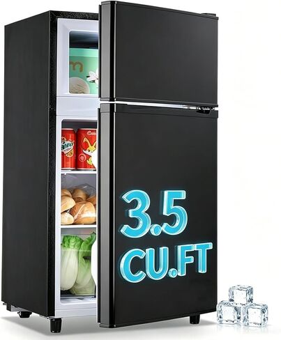 Compact Refrigerator 3.2 Cu.Ft WANAI Classic Retro Refrigerator 2 Door Mini Refrigerator Adjustable Remove Glass Shelves Refrigerator Suitable for Dorm Garage and Office in Saudi Arabia