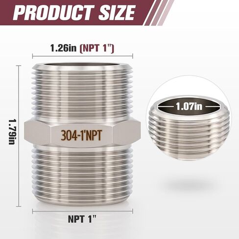 2pcs 1" Male Hex Nipple Pipe Fittings, 304 Stainless Steel 1 inch NPT Threaded Pipe Adapter Fittings Equal Nipples Connectors, Male Straight Connector Pipe Fitting in Saudi Arabia