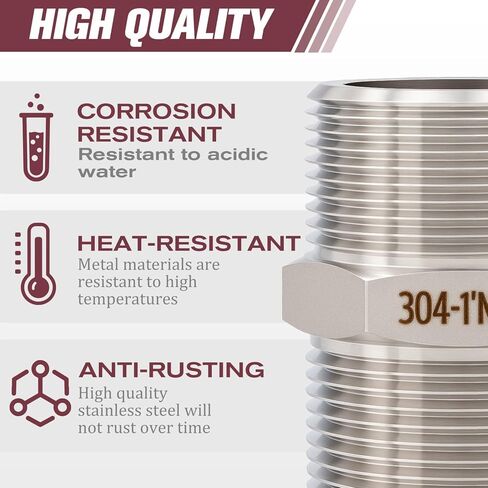 2pcs 1" Male Hex Nipple Pipe Fittings, 304 Stainless Steel 1 inch NPT Threaded Pipe Adapter Fittings Equal Nipples Connectors, Male Straight Connector Pipe Fitting in Saudi Arabia