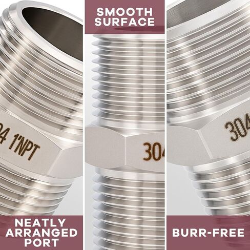 2pcs 1" Male Hex Nipple Pipe Fittings, 304 Stainless Steel 1 inch NPT Threaded Pipe Adapter Fittings Equal Nipples Connectors, Male Straight Connector Pipe Fitting in Saudi Arabia