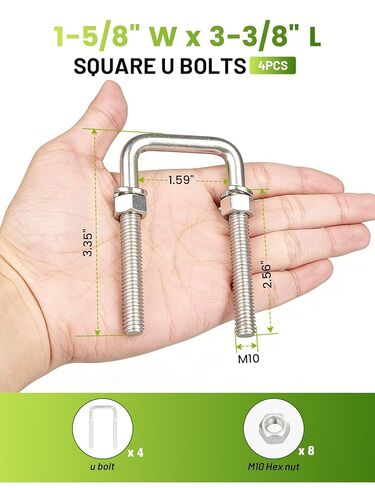 Anina 4 Pcs Square U Bolts 1-5/8" W X 3-3/8" L X M10 Thread with Nuts and Washers Stainless Steel U Clamp Bolts for Automobiles Trailer, Ski Boat, Tube, Sailboat in Saudi Arabia