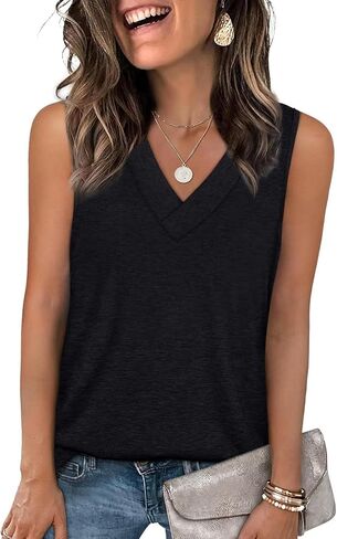 Tank Tops for Women Summer V Neck T Shirts Sleeveless Tops Casual Loose Fit Basic Tees Women Blouses 2026 Fashion in Saudi Arabia